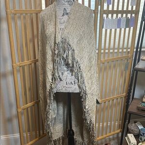 Beige Knit/chenille Fringe Shawl